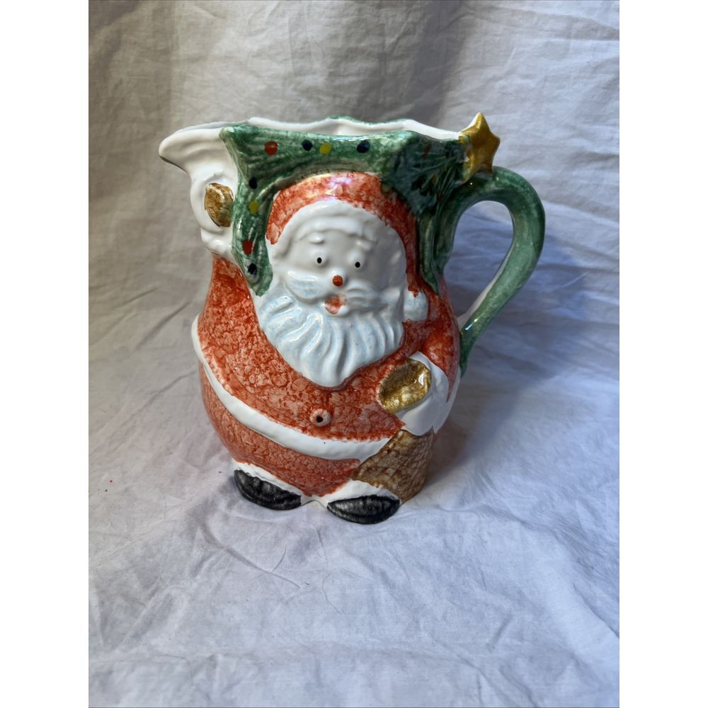 Hand Painted Italian Art Santa Pitcher‎